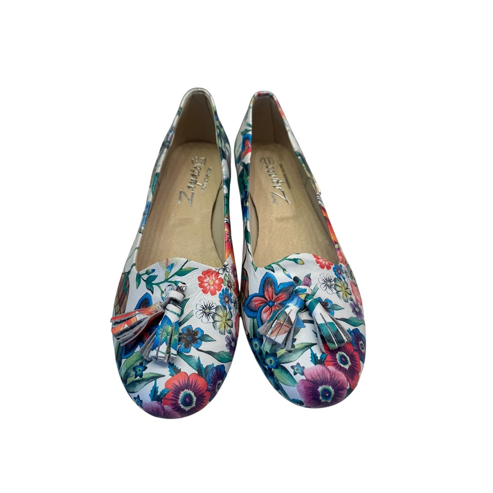 Zapato Handmade Leather Floral Tassel Loafers Womens Sz 8.5 Multi Color Flats